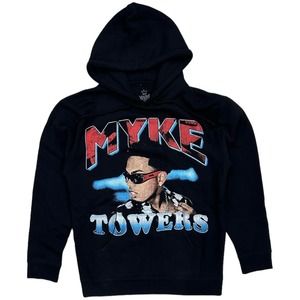 Myke Towers Men's Official Merchandise Throwback Hoodie Sweatshirt in Black